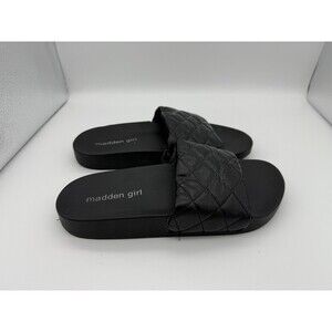Madden Girl Slide Sandals Women 6 Black Quilted Travel Beach Coastal Pool Casual